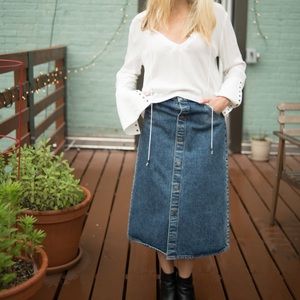Helmut Lang Snap Front Denim Skirt Dark Blue 24